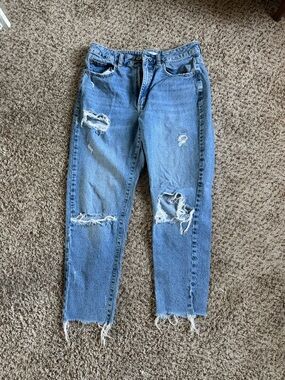 Garage Light Blue High Rise Ripped Mom Jeans